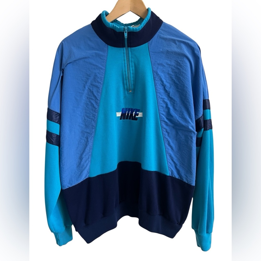 VTG NIKE 90s Quarter-Zip Pullover Sweatshirt Y2K Retro Logo Teal Blue Sporty SzM